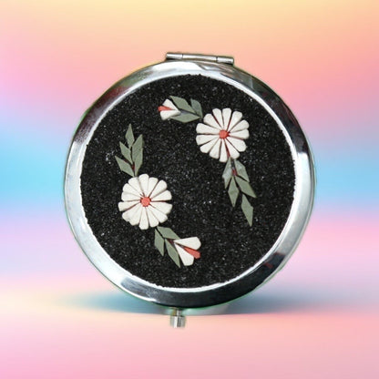 Daisy flowers micro mosaic Makeup mirror , luxury Gift for her , Handmade hand Mirror