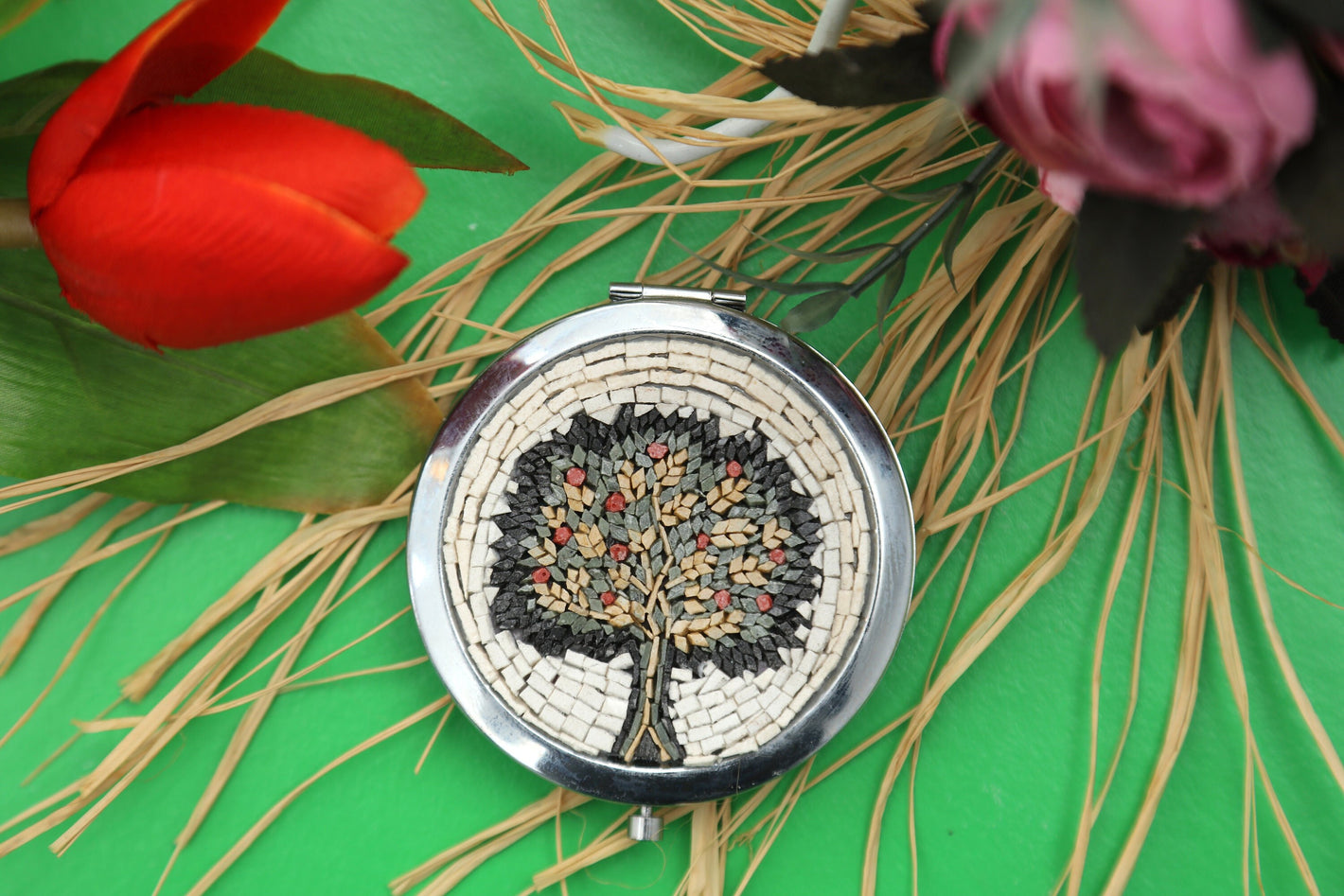 Tree of life micro mosaic Makeup mirror , luxury Gift for her , Handmade hand Mirror