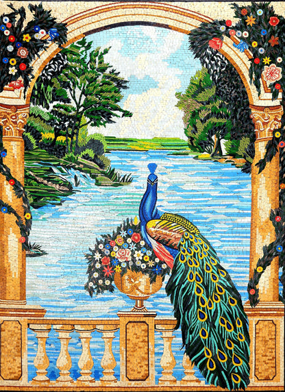 Elegant Peacock Mosaic Wall Art| Scenery Nature Wall Art | Peacock Lover Gift| Peacock Mosaic Marble Décor Tile | Handcraft Artwork Mosaic M