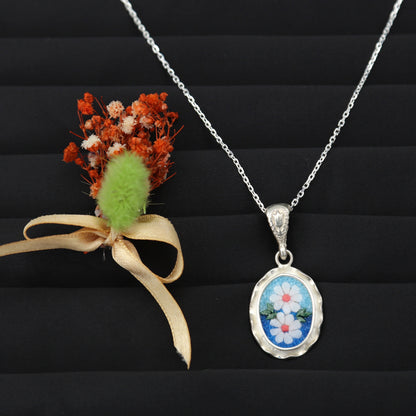 Daisy necklace White Daisies micro mosaic jewellery , luxury Gift for her , Handmade   Silver Pendant