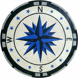 Handmade Mosaic Compass Rose Nautical Marble Mosaic Medallion Flooring Tiles