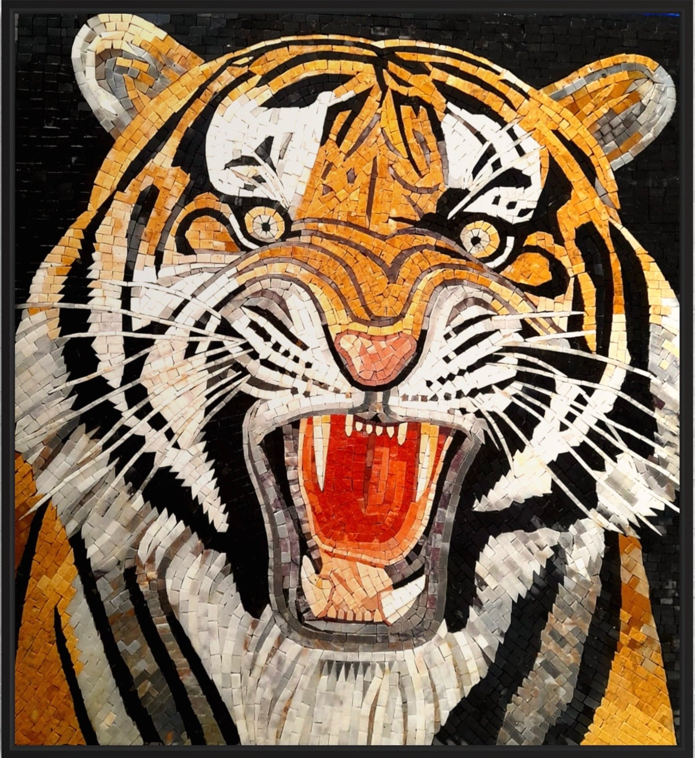 Tiger Portrait Marble Mosaic Wall Art  Handcrafted wild tiger mosaic art