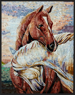 Two Horses Mosaic Wall Art Handmade Mosaic Art marble Murals