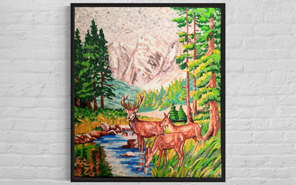 Handmade Deer Marble Mosaic Wall Art