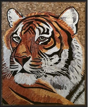 Tiger Portrait Marble Mosaic Wall Art  Handcrafted wild tiger mosaic Tile