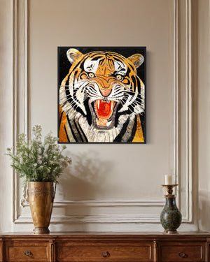 Tiger Portrait Marble Mosaic Wall Art  Handcrafted wild tiger mosaic art