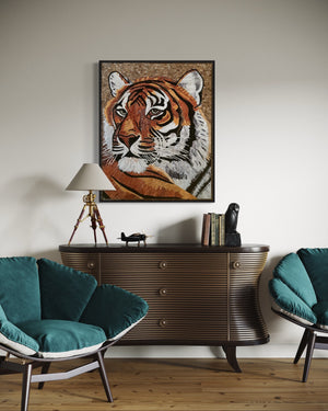 Tiger Portrait Marble Mosaic Wall Art  Handcrafted wild tiger mosaic Tile