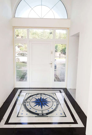 Mosaic compass floor tile handmade marble tile