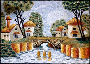 Cottage in Nature Wall Art Mosaic Tile Artwork Landscape Marble Mosaic Murals Custom Natural Stone Mosaic