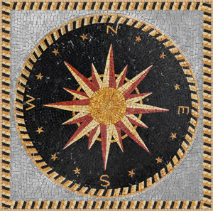 Compass Rose Nautical Marble Mosaic Tile Marble Compass Mosaic Ideal for Floor Pool or Tabletop Installation