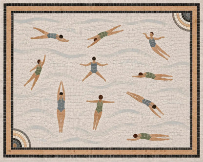 Custom Swimmers Mosaic Tile | Marble Shower Floor Tile