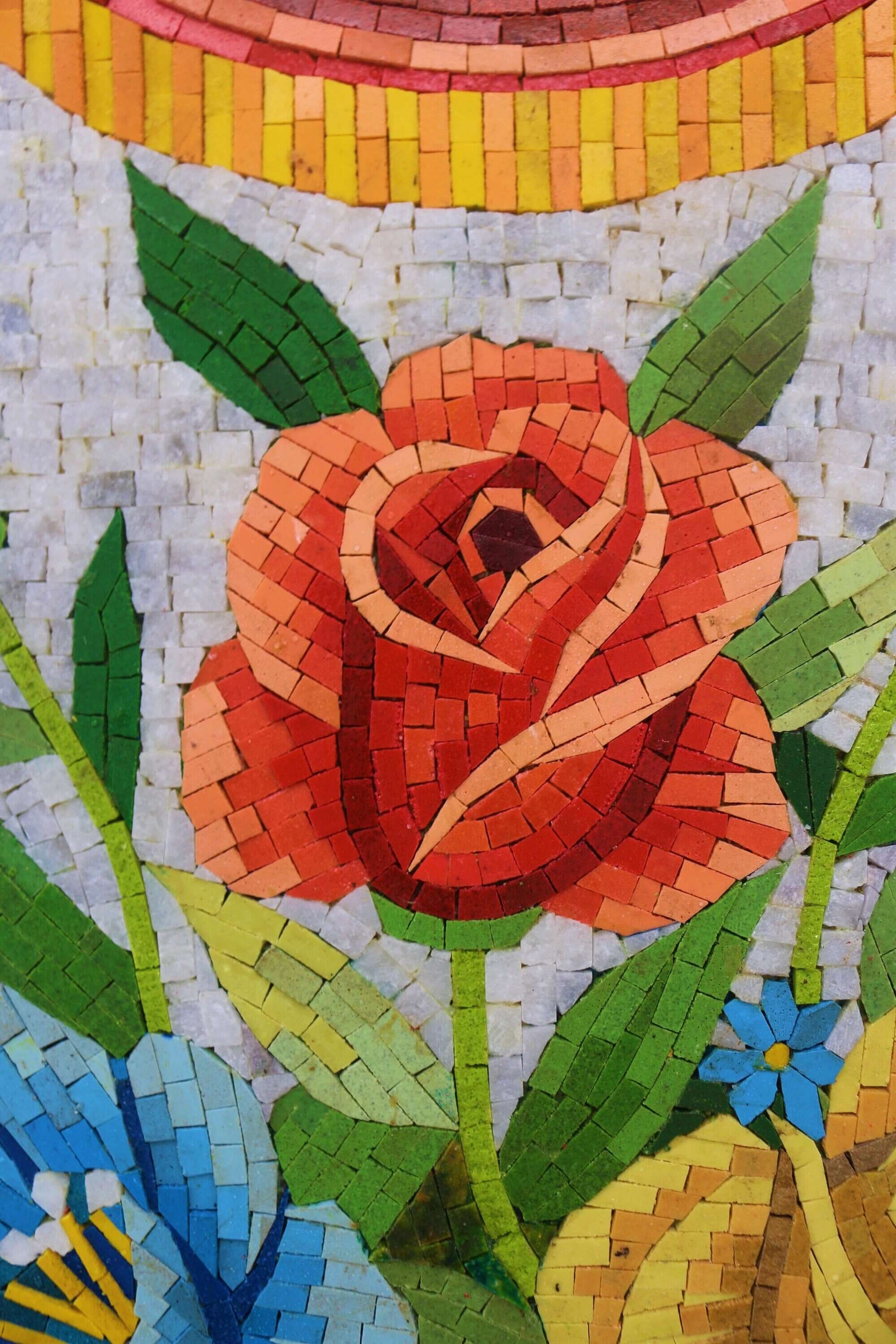 Flower mosaic wall art handmade mosaic floral mural 