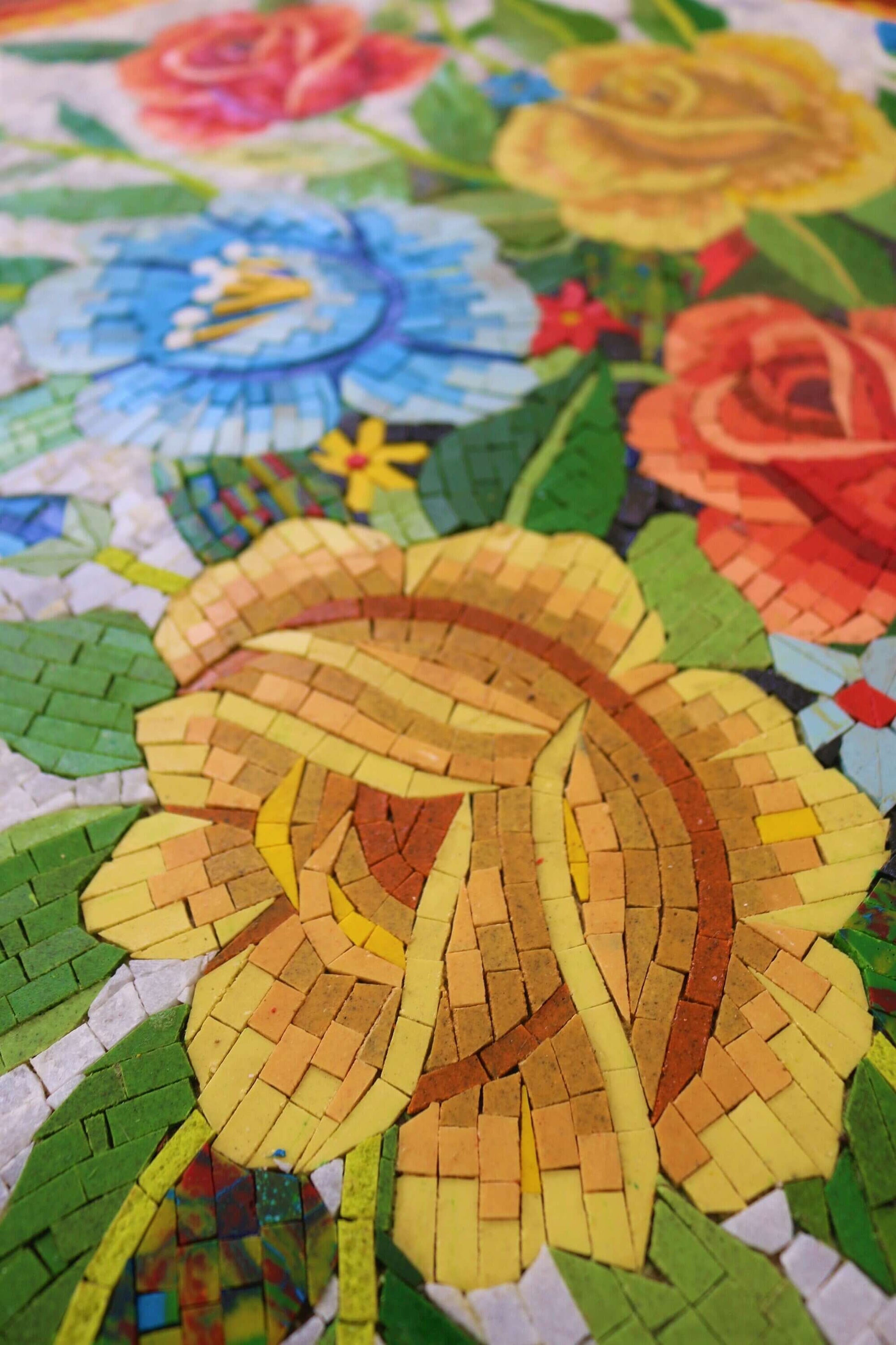 Flower mosaic wall art handmade mosaic floral mural 