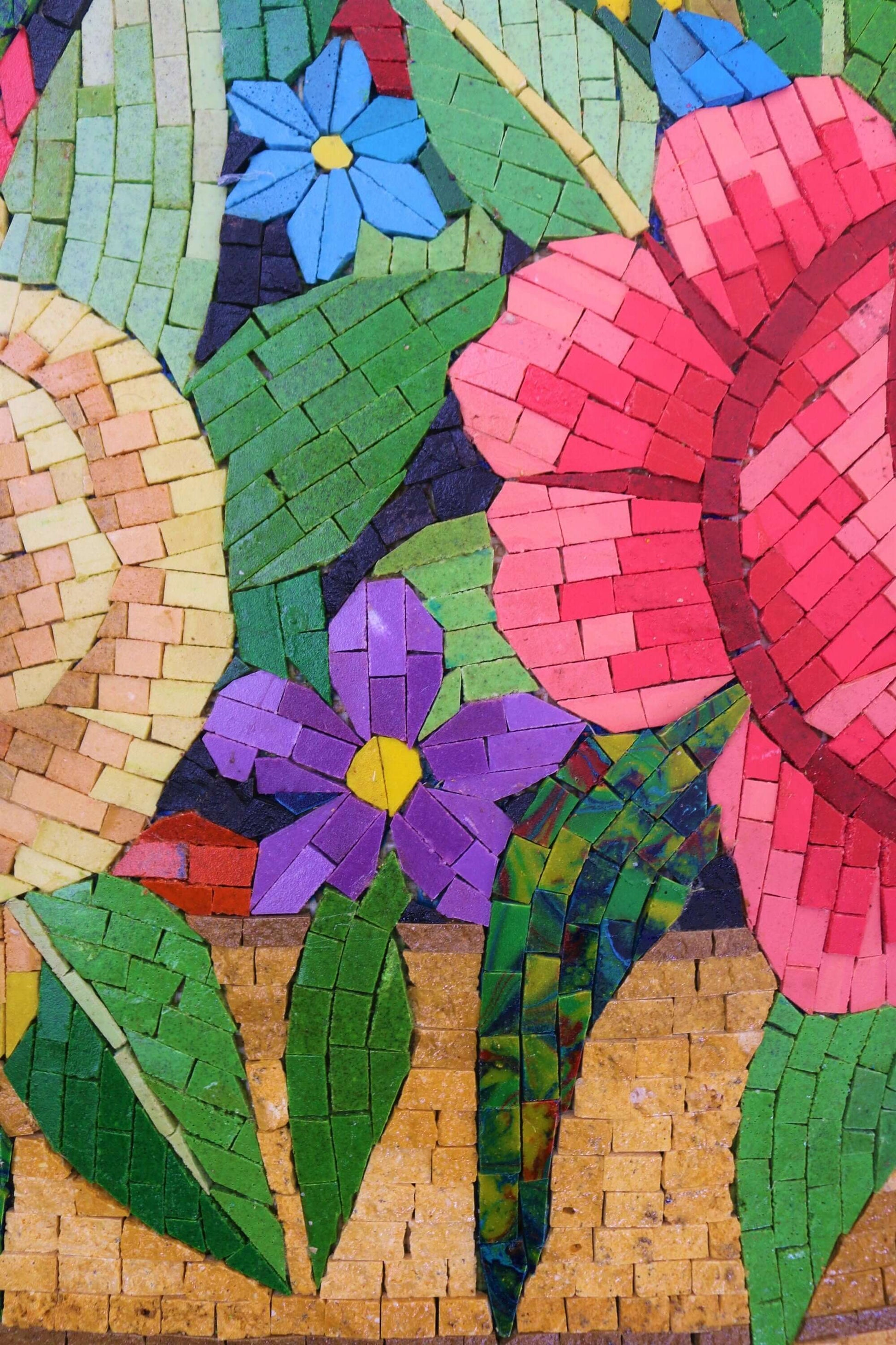 Flower mosaic wall art handmade mosaic floral mural 