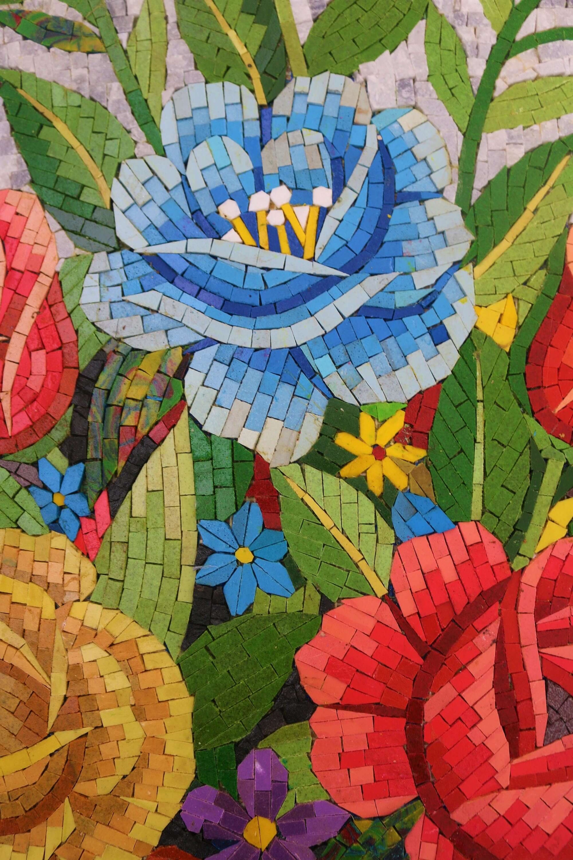 Flower mosaic wall art handmade mosaic floral mural 