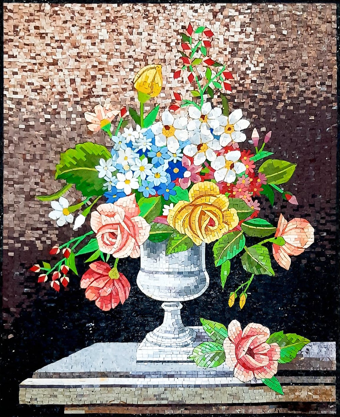 Flower Art Mosaic flowers vase wall Art colorful Handmade Marble Mosaic wall tile