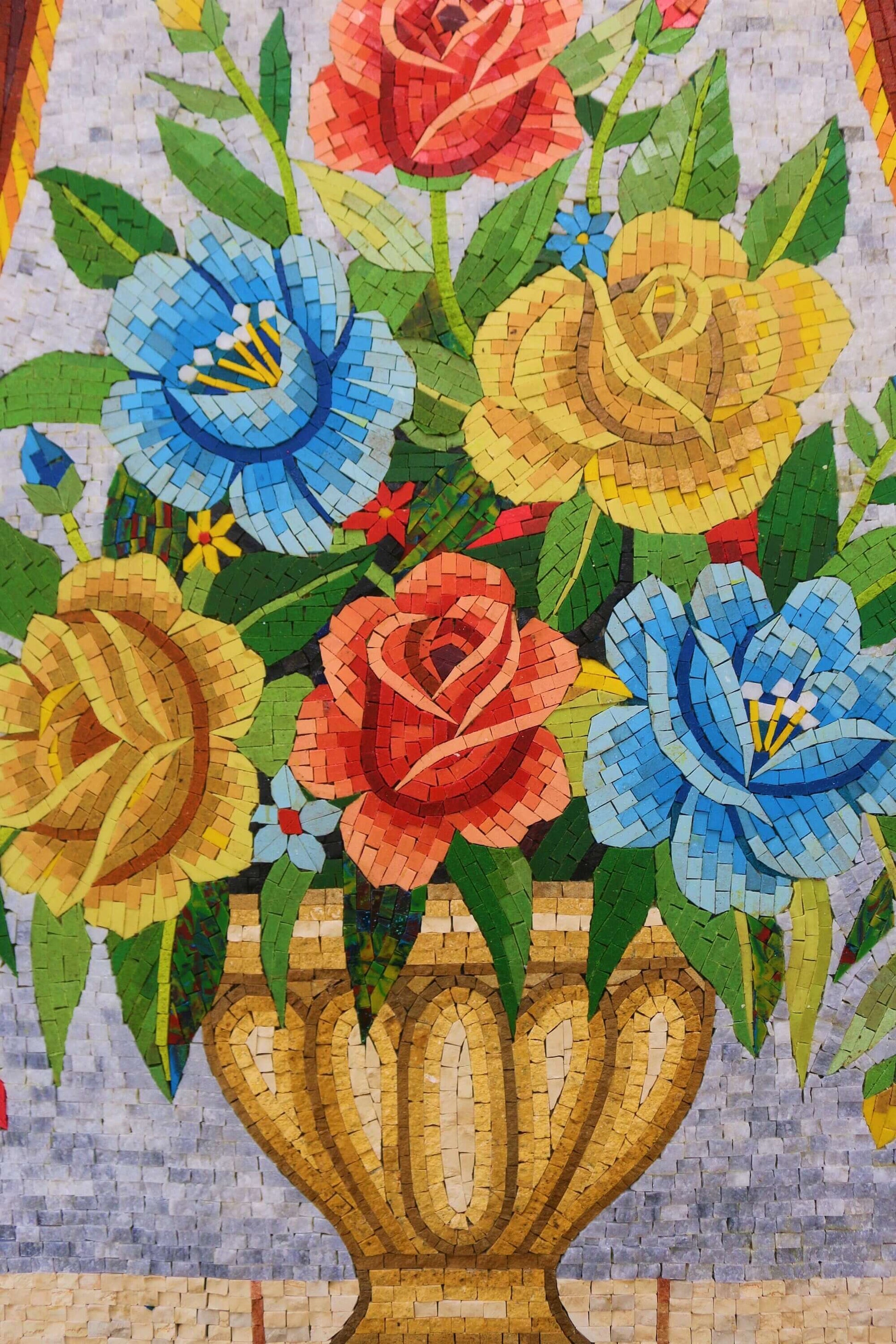 Flower mosaic wall art handmade mosaic floral mural 