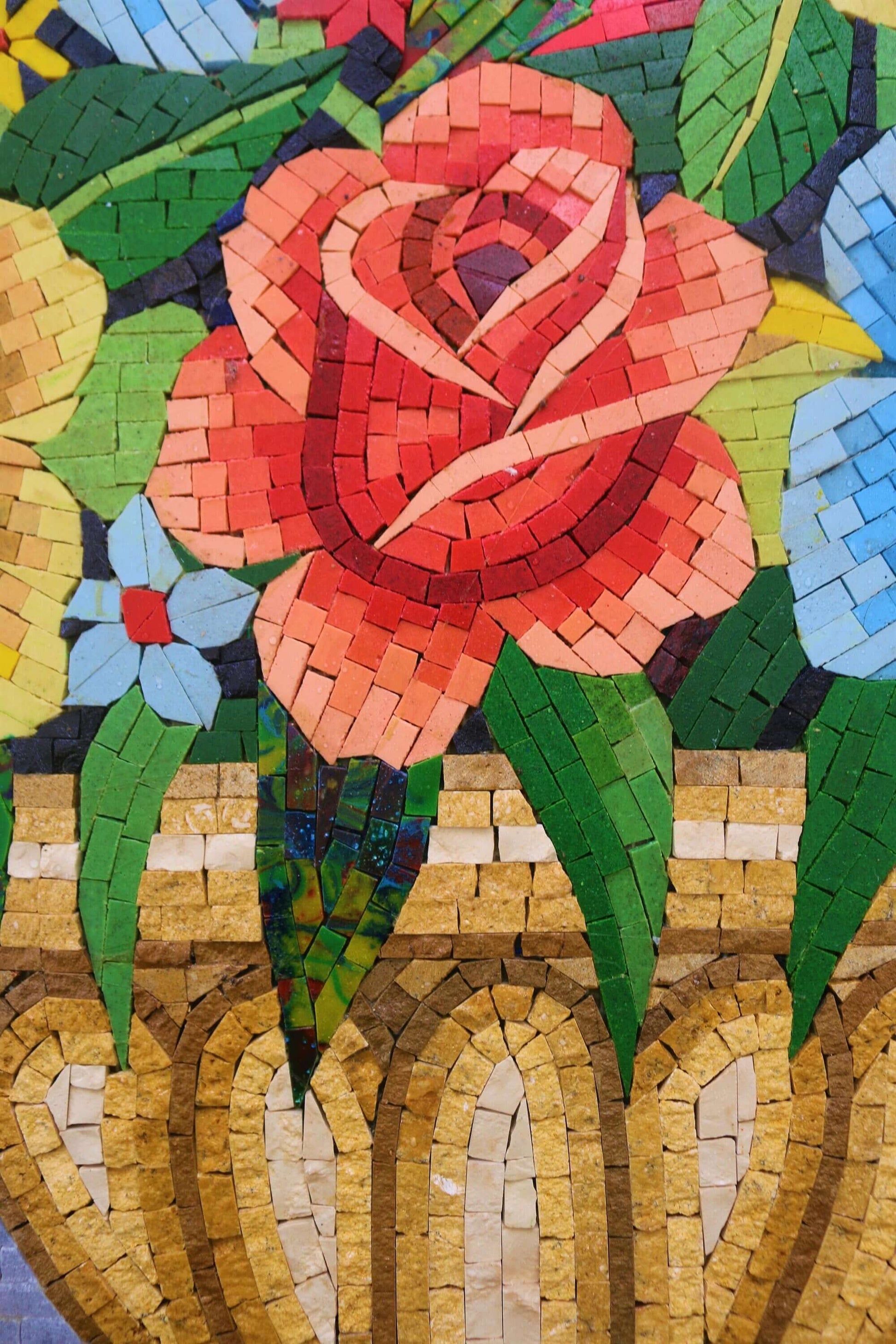 Flower mosaic wall art handmade mosaic floral mural 