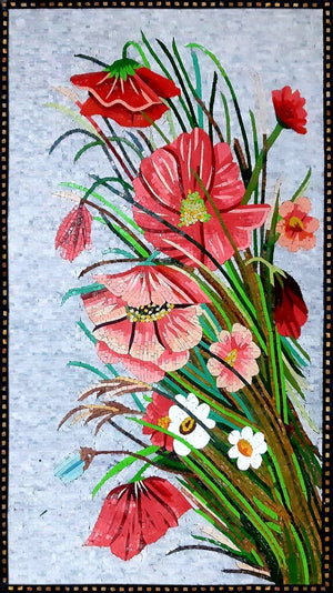 Flower Art Mosaic flowers  wall Art colorful Handmade Marble Mosaic wall tile