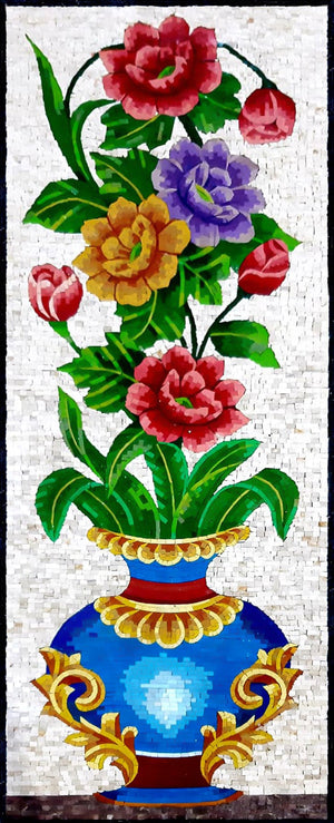 Flower Art Mosaic flowers vase wall Art colorful Handmade Marble Mosaic wall tile