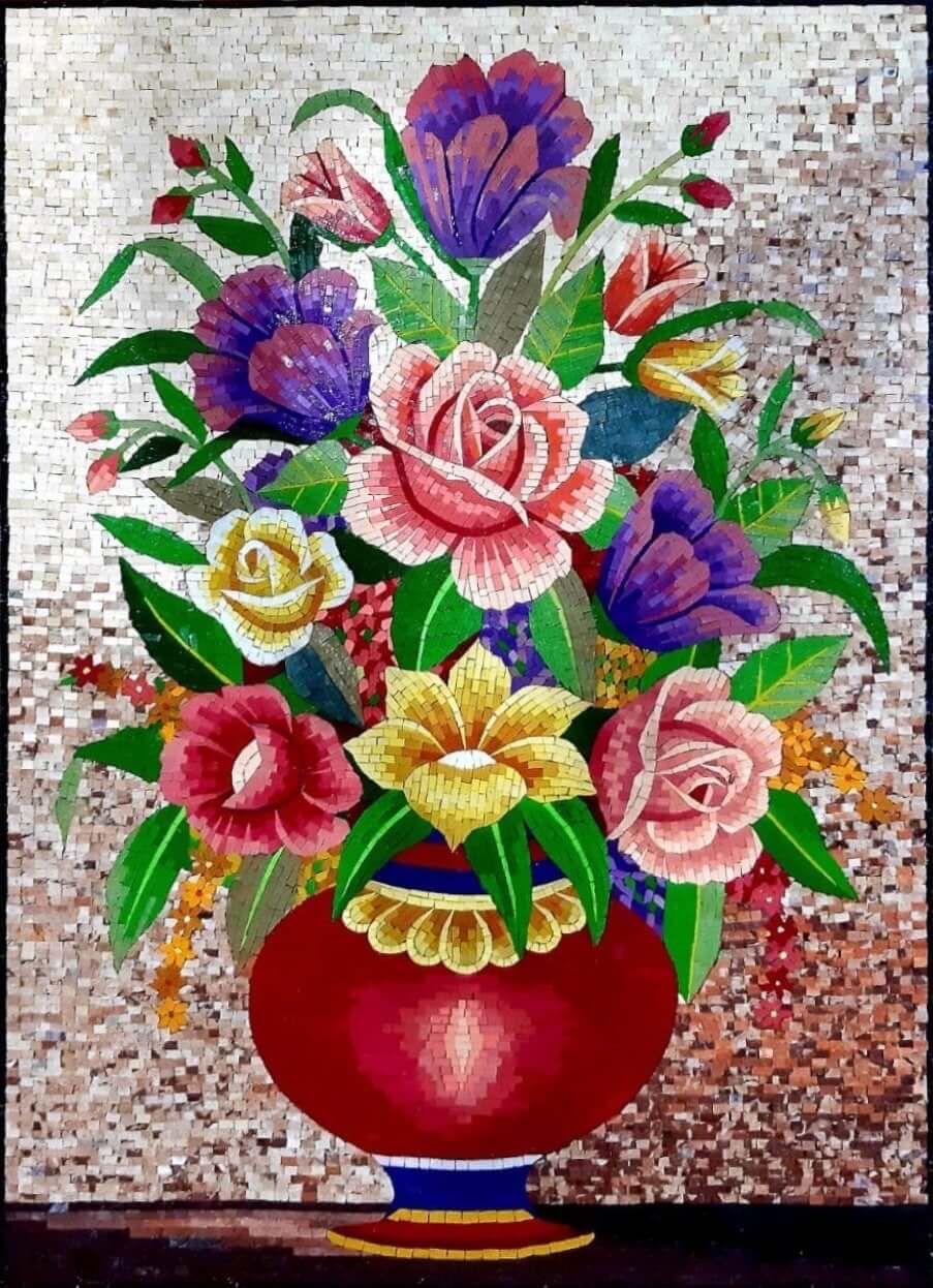 Flower mosaic wall art handmade mosaic floral mural 