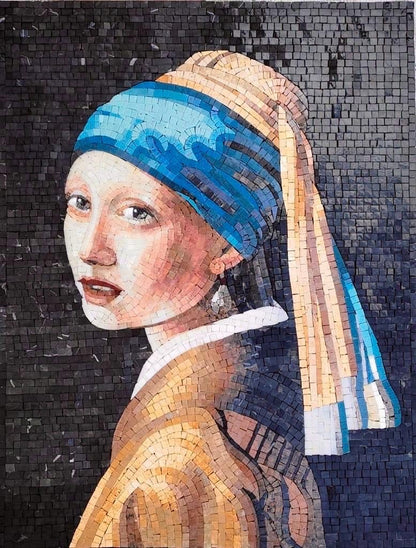 Girl with a Pearl Earring by Vermeer Mosaic Reproduction Marble Mosaic Murals