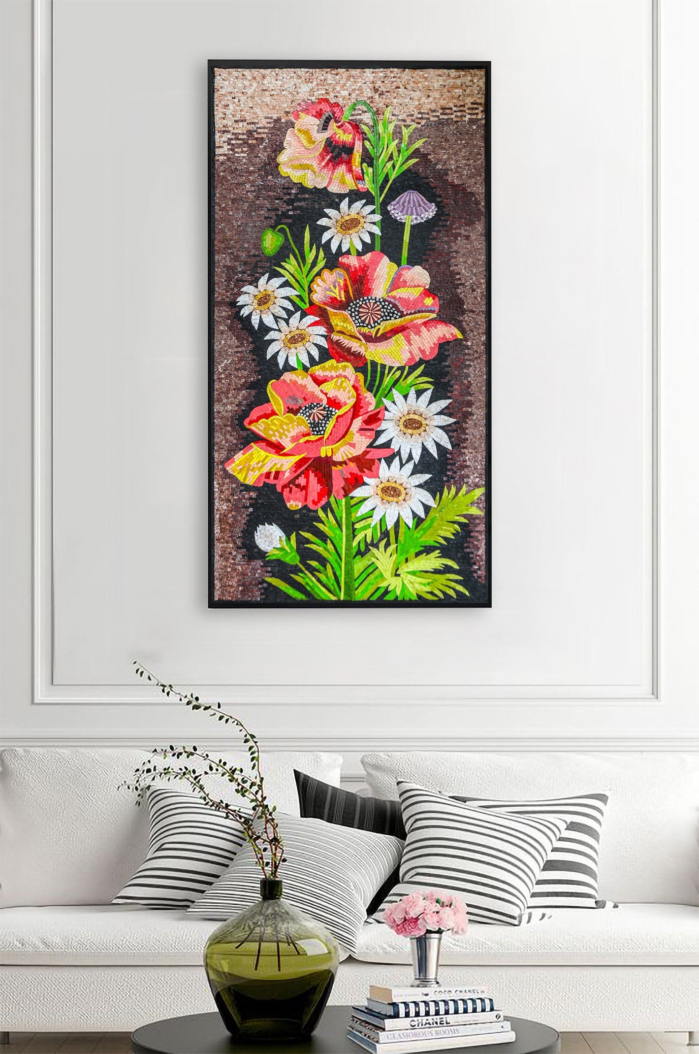 Flower Art Mosaic flowers  wall Art colorful Handmade Marble Mosaic wall tile