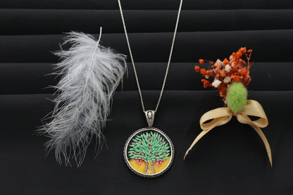 Sterling Silver necklace Tree of Life micro mosaic jewellery , luxury Gift for her , handmade jewellery