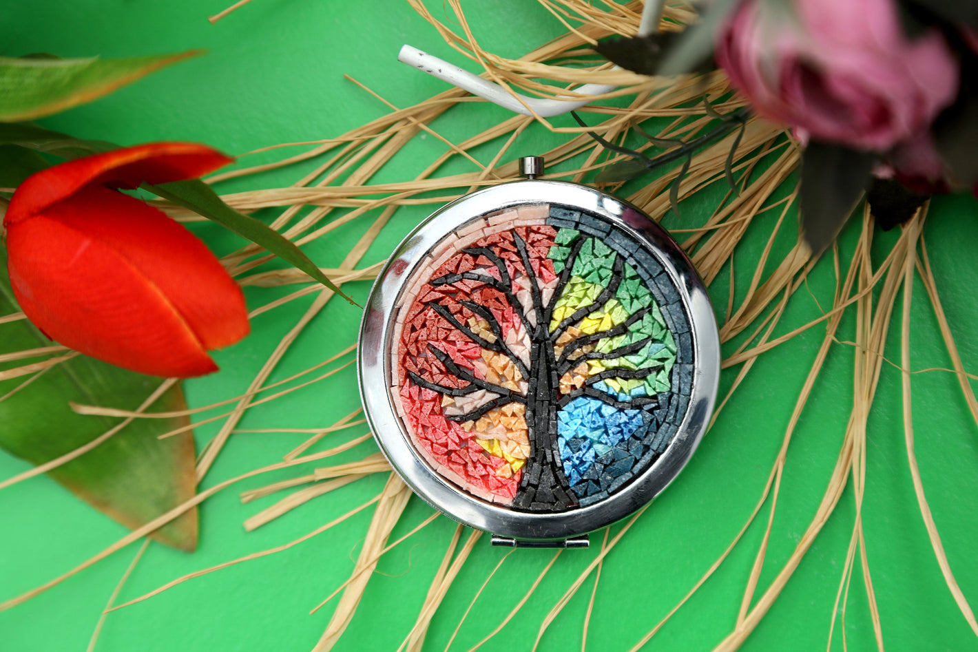 micro mosaic Makeup mirror , luxury Gift for her , Handmade hand Mirror