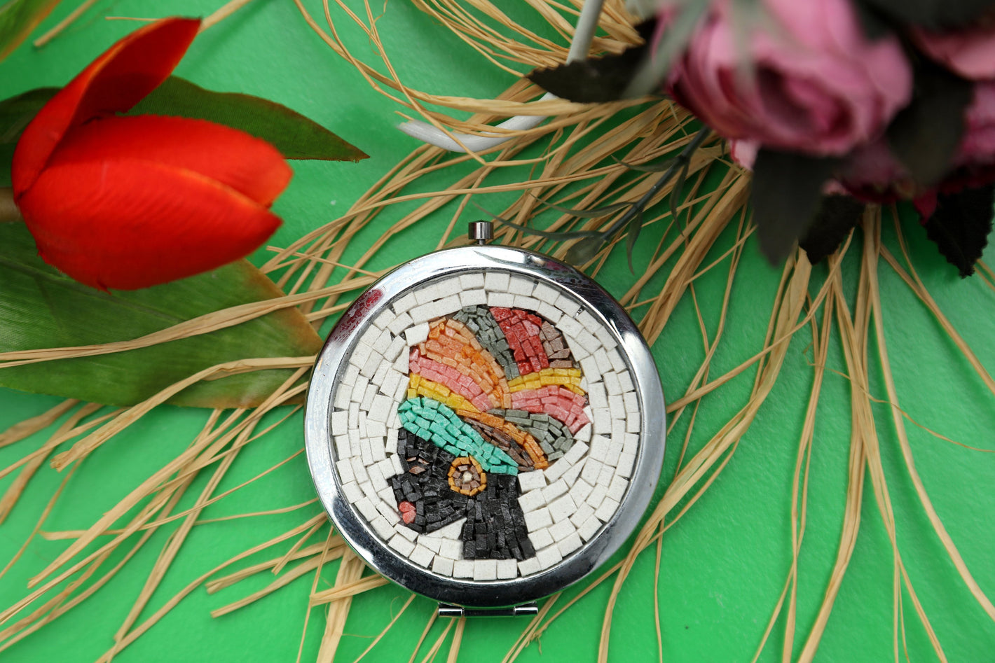 micro mosaic Makeup mirror , luxury Gift for her , Handmade hand Mirror