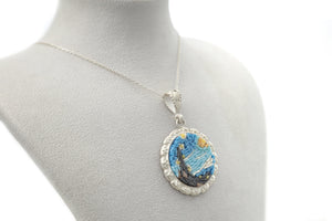 Sterling Silver necklace The starry night micro mosaic jewellery , luxury Gift for her , handmade jewellery