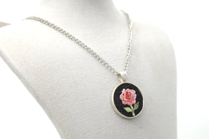 Sterling Silver necklace Red Flower micro mosaic jewellery , luxury Gift for her , handmade jewellery